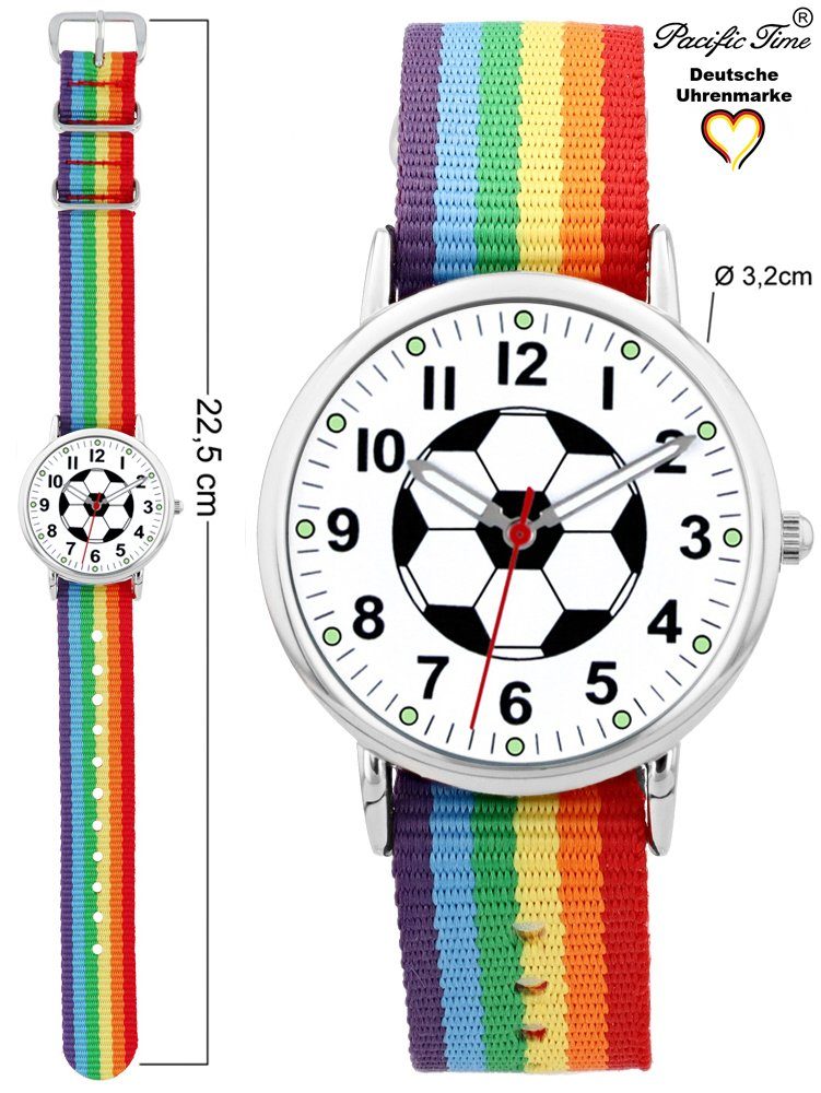 Kinder Kinderuhren Pacific Time Quarzuhr Armbanduhr Fußball Fan Artikel Wechselarmband Regenbogen 86663, Zeiger und Minutenpunkt