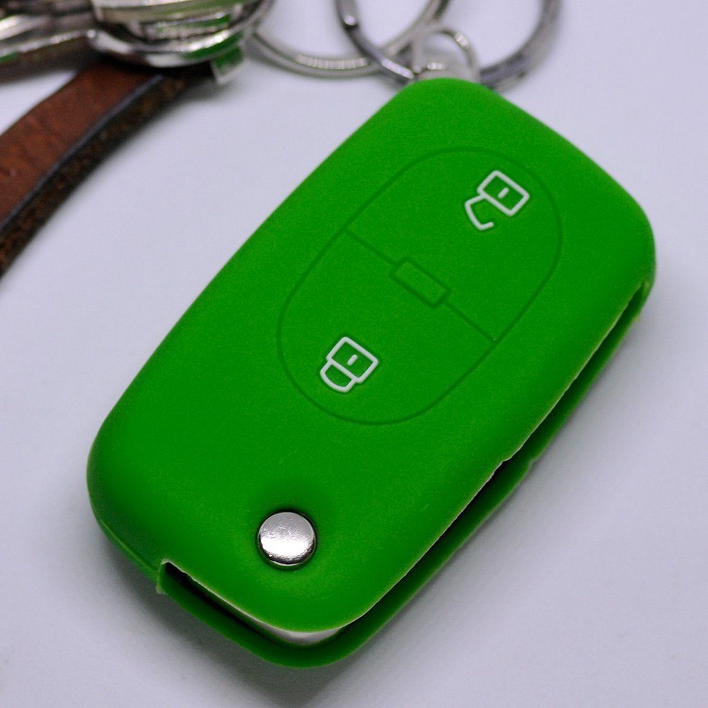mt-key Schlüsseltasche Autoschlüssel Softcase Silikon Schutzhülle Grün, für Audi A2 A3 A4 A6 S4 TT S6 bis 2007 2 Tasten Klappschlüssel