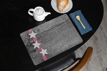 Platzset, Tischset Sterne Stoffband Holzbrett Tischunterlage Tischdeko, matches21 HOME & HOBBY, (1-St), modernes Esstisch Platzdeckchen als abwaschbarer Tischuntersetzer