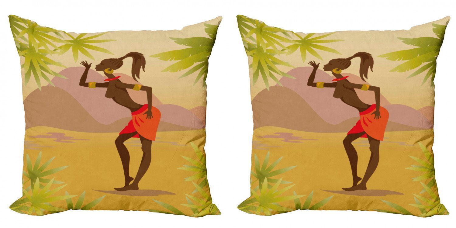 Kissenbezüge Modern Accent Doppelseitiger Digitaldruck, Abakuhaus (2 Stück), afrikanische Frau Mädchen in den Waldbäumen