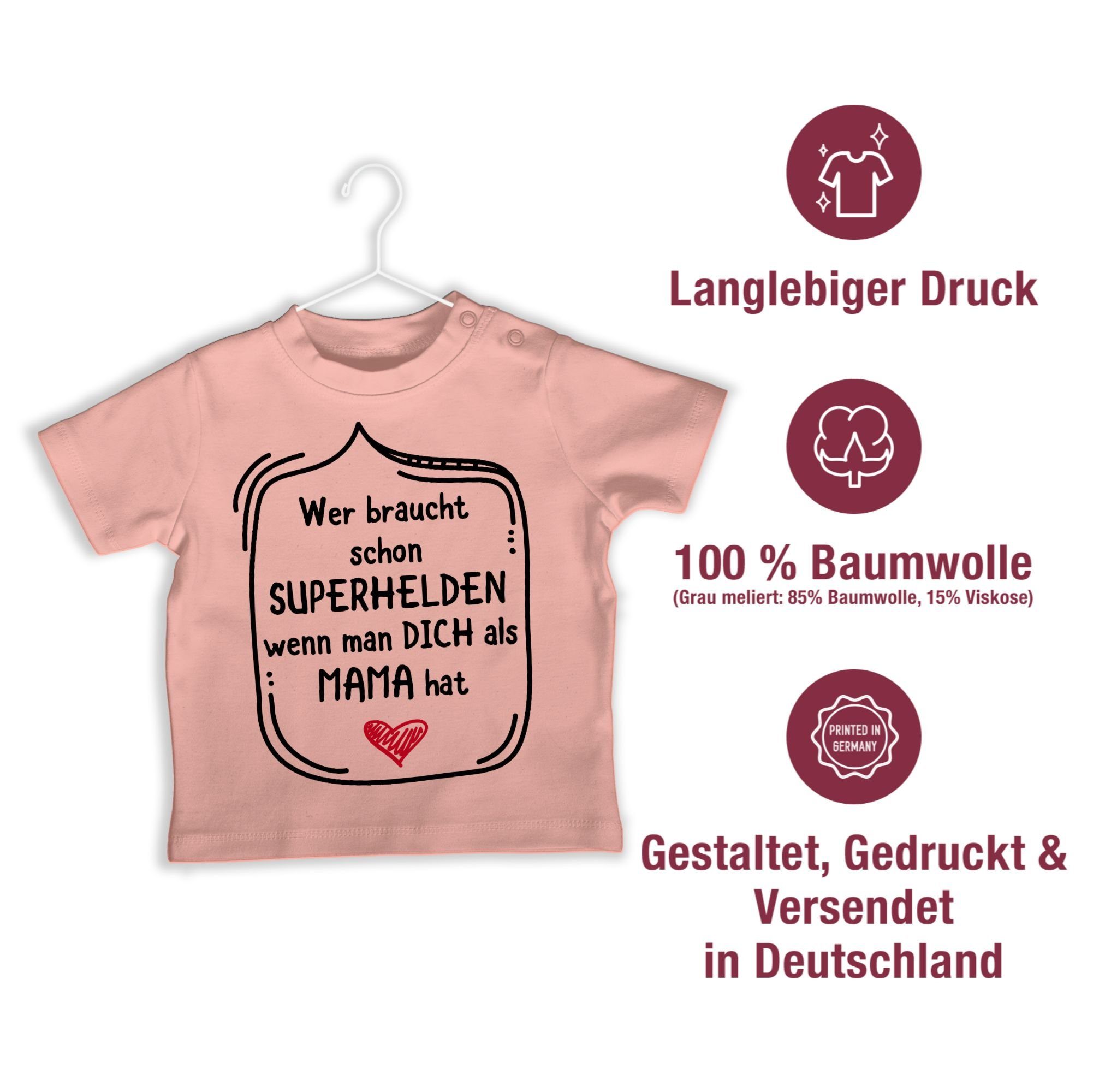 braucht wenn dich hat 3 Muttertagsgeschenk man Babyrosa T-Shirt Wer Superhelden Mama als Shirtracer schon