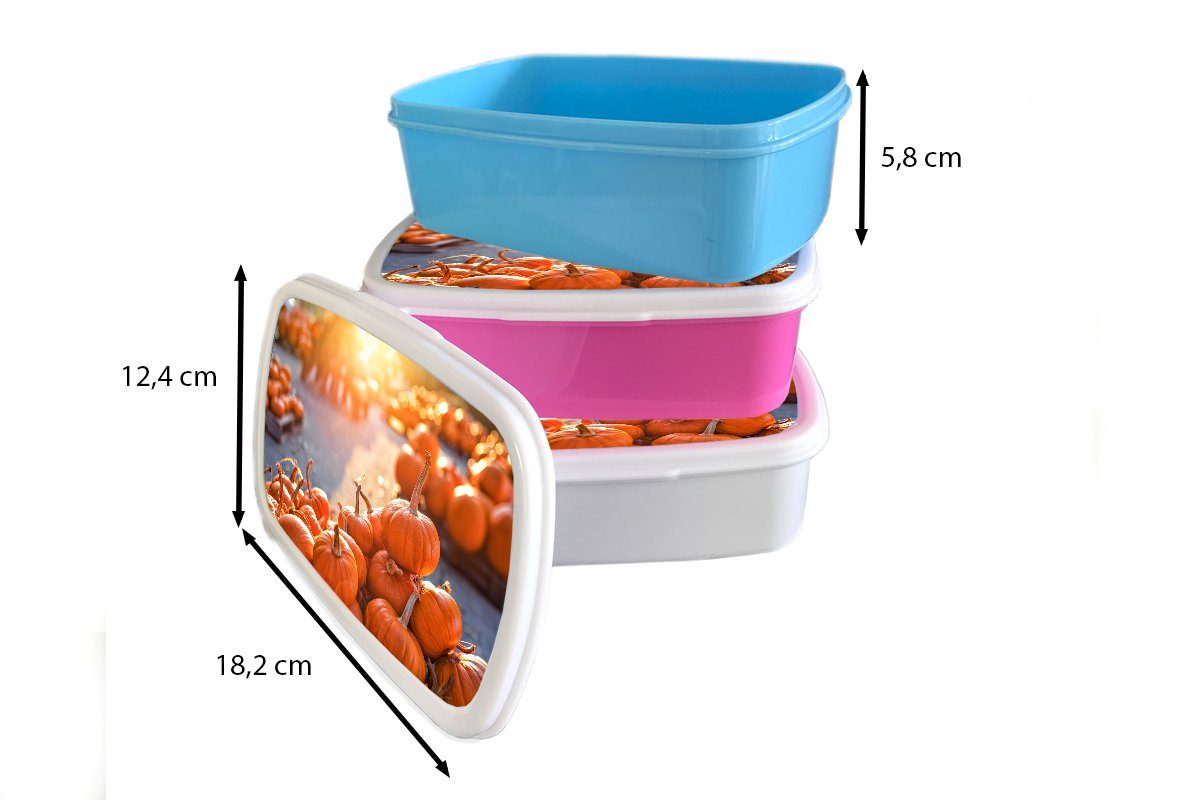 MuchoWow Lunchbox Kürbis - Herbst Brotbox rosa Brotdose Snackbox, Kunststoff Kunststoff, für Erwachsene, - Mädchen, Laub, Kinder, (2-tlg)