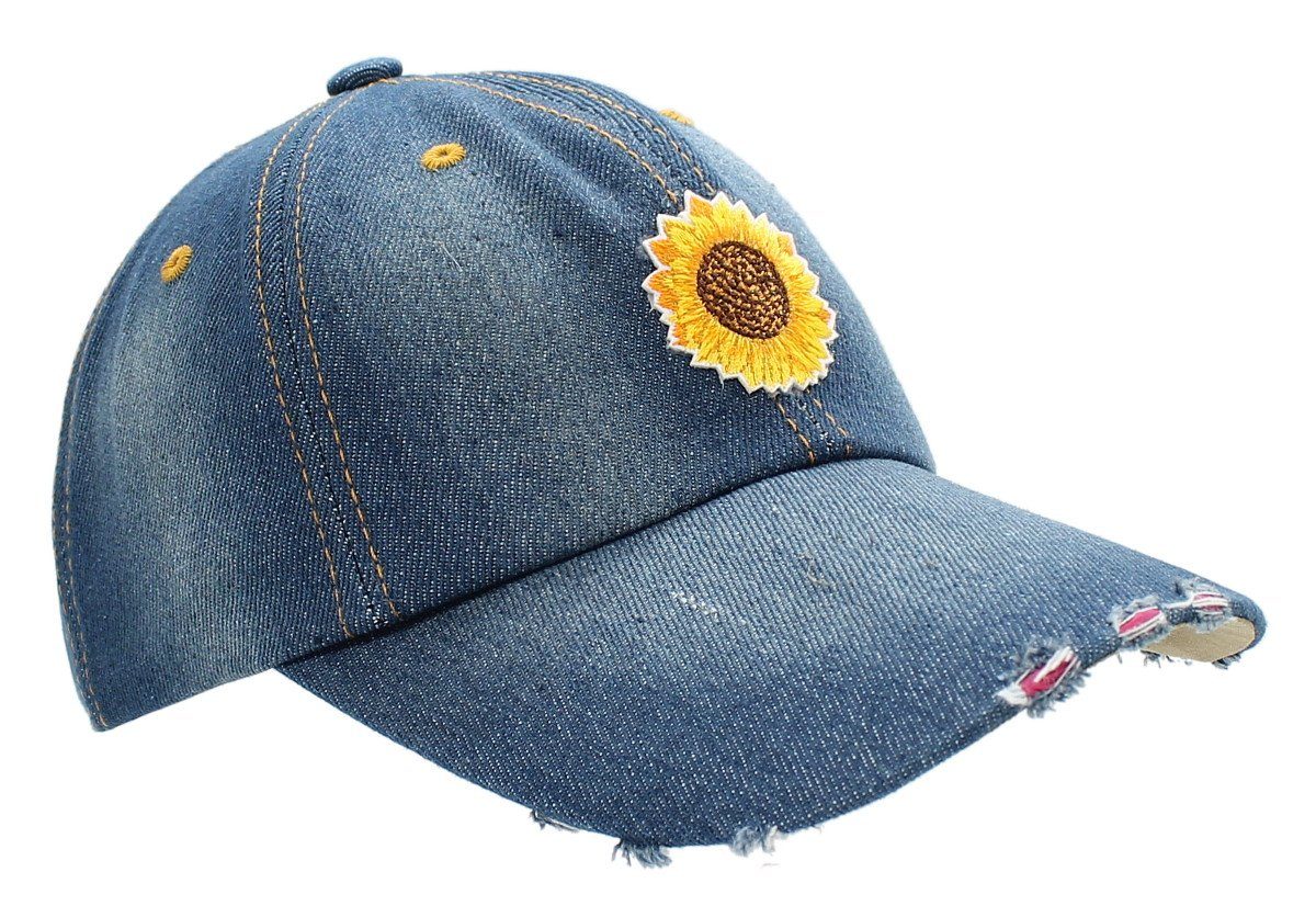 dy_mode Baseball Cap Damen Baseball Cap Mütze Kappe mit Blumen Aufnäher Schirmmütze K205-Sonnenblumen