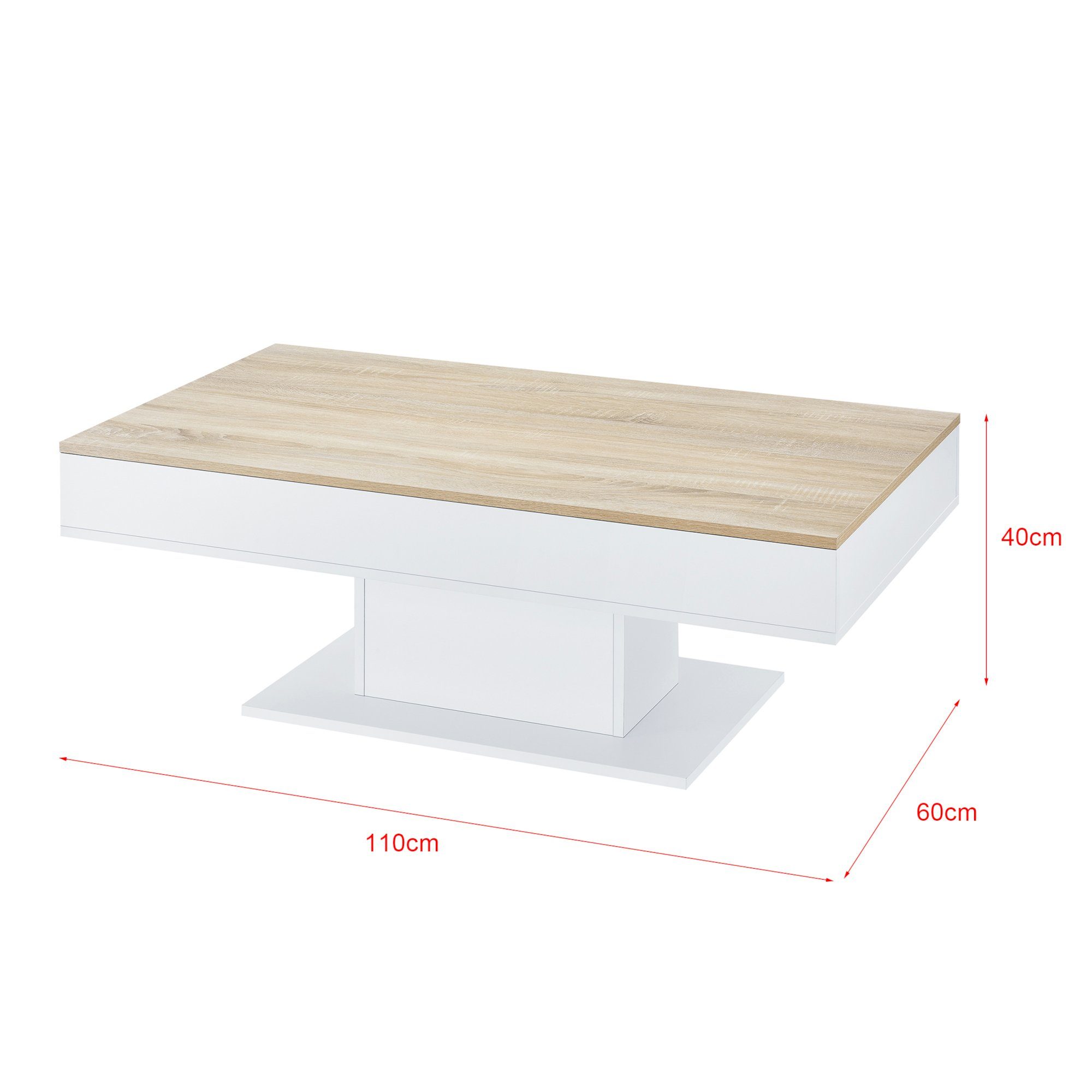 en.casa Couchtisch, »Lünen« Wohnzimmertisch 2 Staufächer 40x110x60cm Eiche-Optik/Weiß