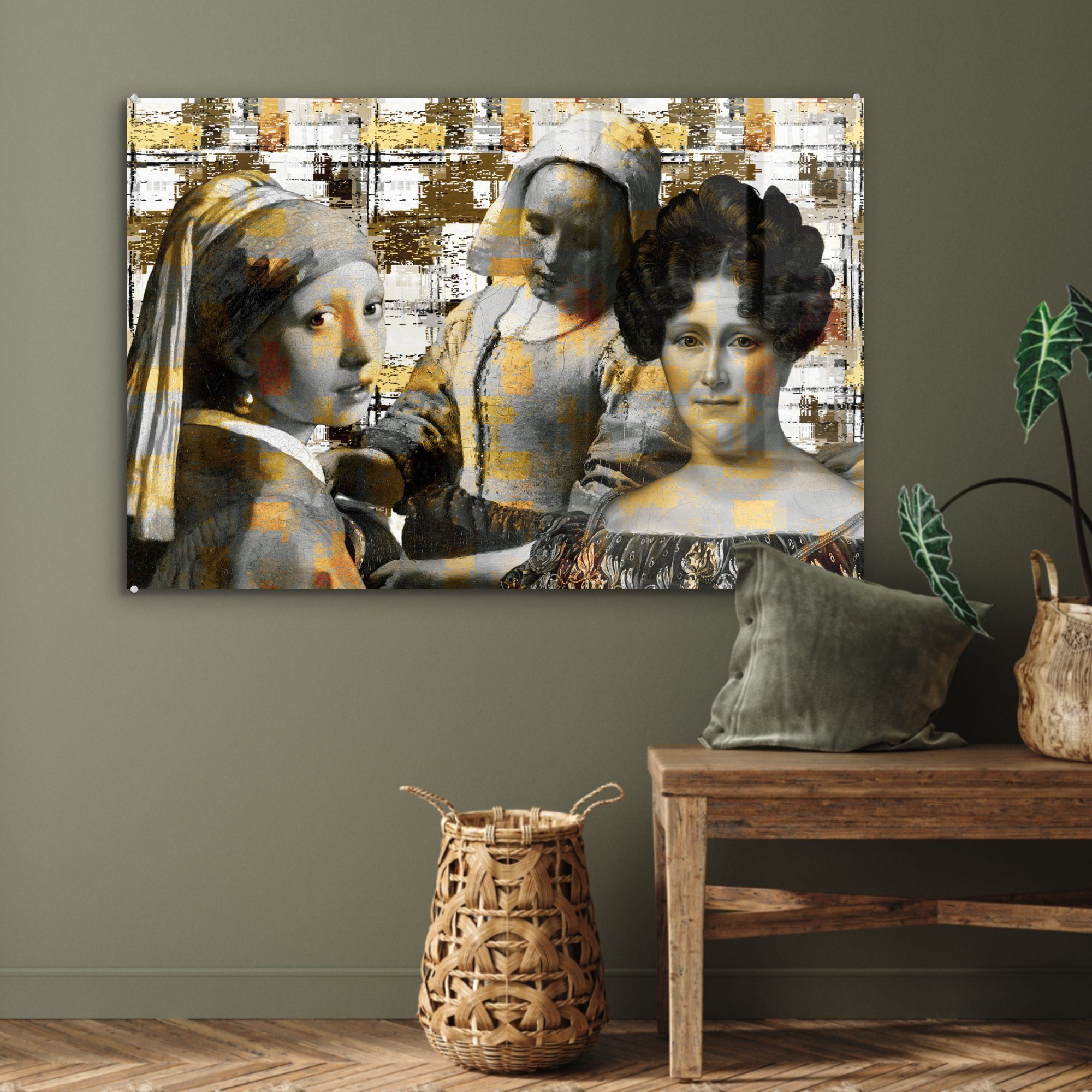 MuchoWow Acrylglasbild Collage - & Mondrian (1 Schlafzimmer - Acrylglasbilder Wohnzimmer bunt St), Gold