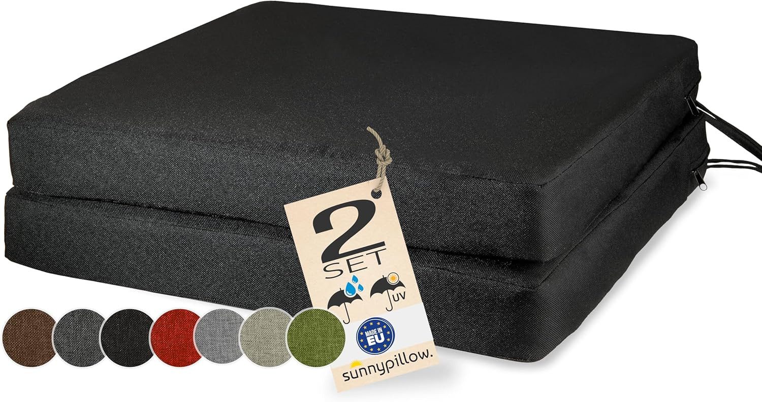 sunnypillow Stuhlkissen 2er Set Stuhlkissen mit Bändern "HAVANA" viele Farben zur Auswahl, Schwarz