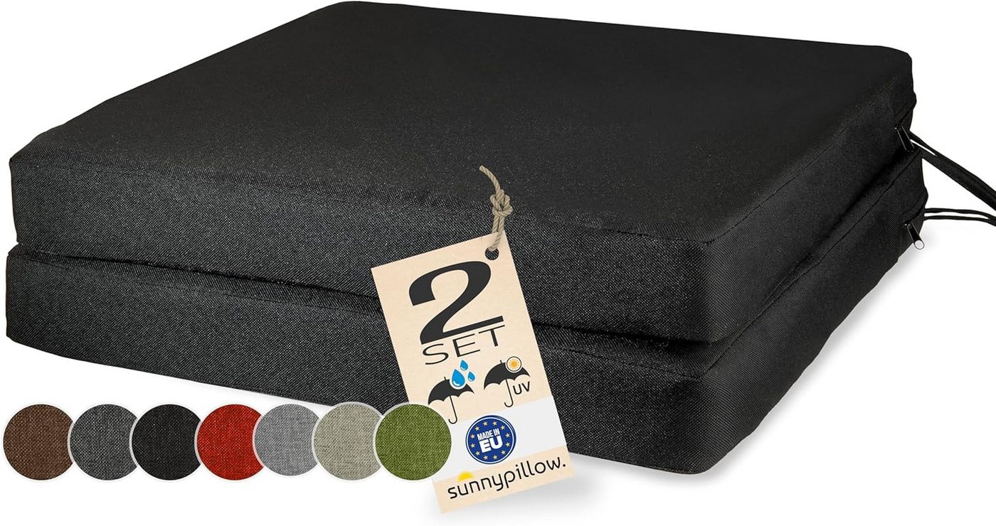 sunnypillow Stuhlkissen 2er Set Stuhlkissen mit Bändern "HAVANA" viele Farben zur Auswahl, Schwarz