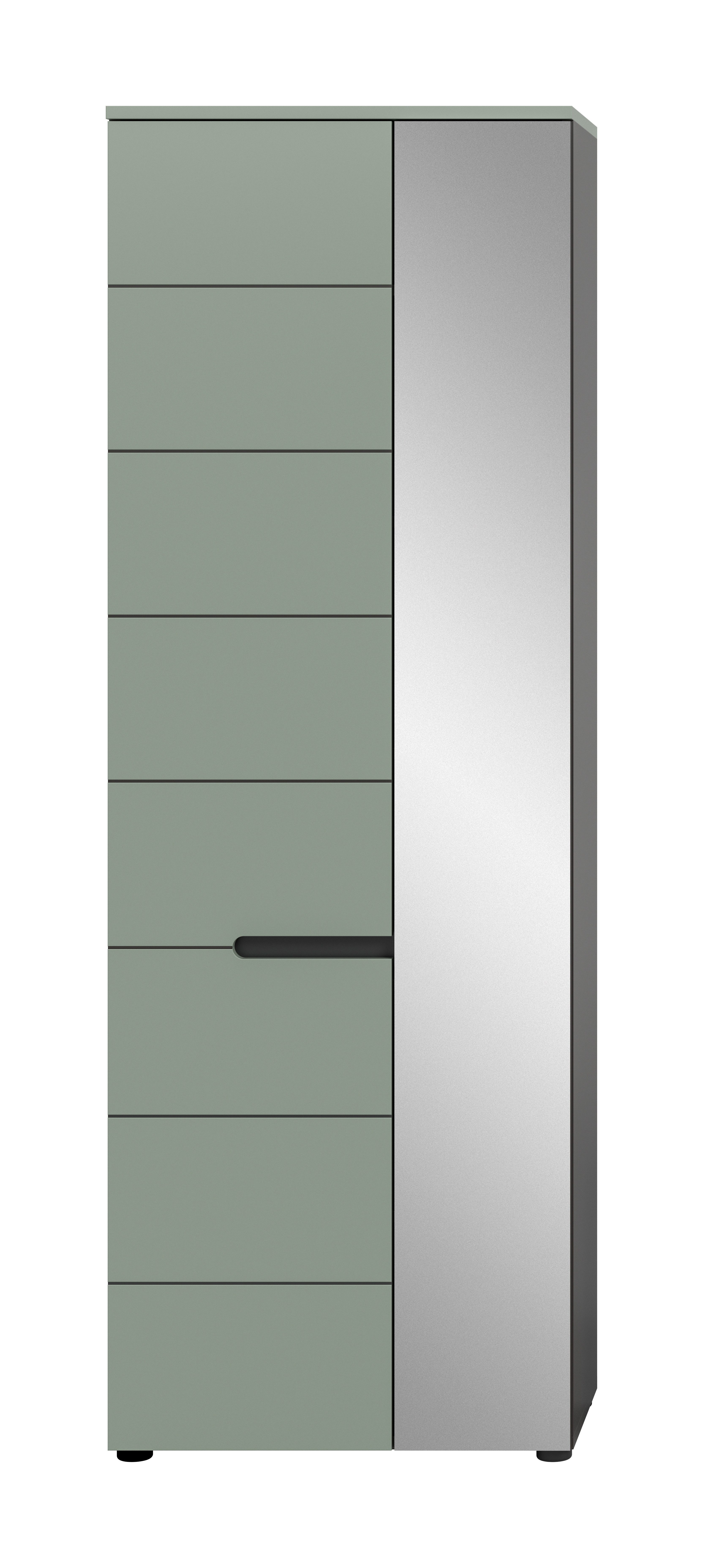 furnling Garderobenschrank Cano 1 Tür, 1 Spiegeltür, 6 Fächer, grau/grün, Garderobenmöbel, Flurmöbel