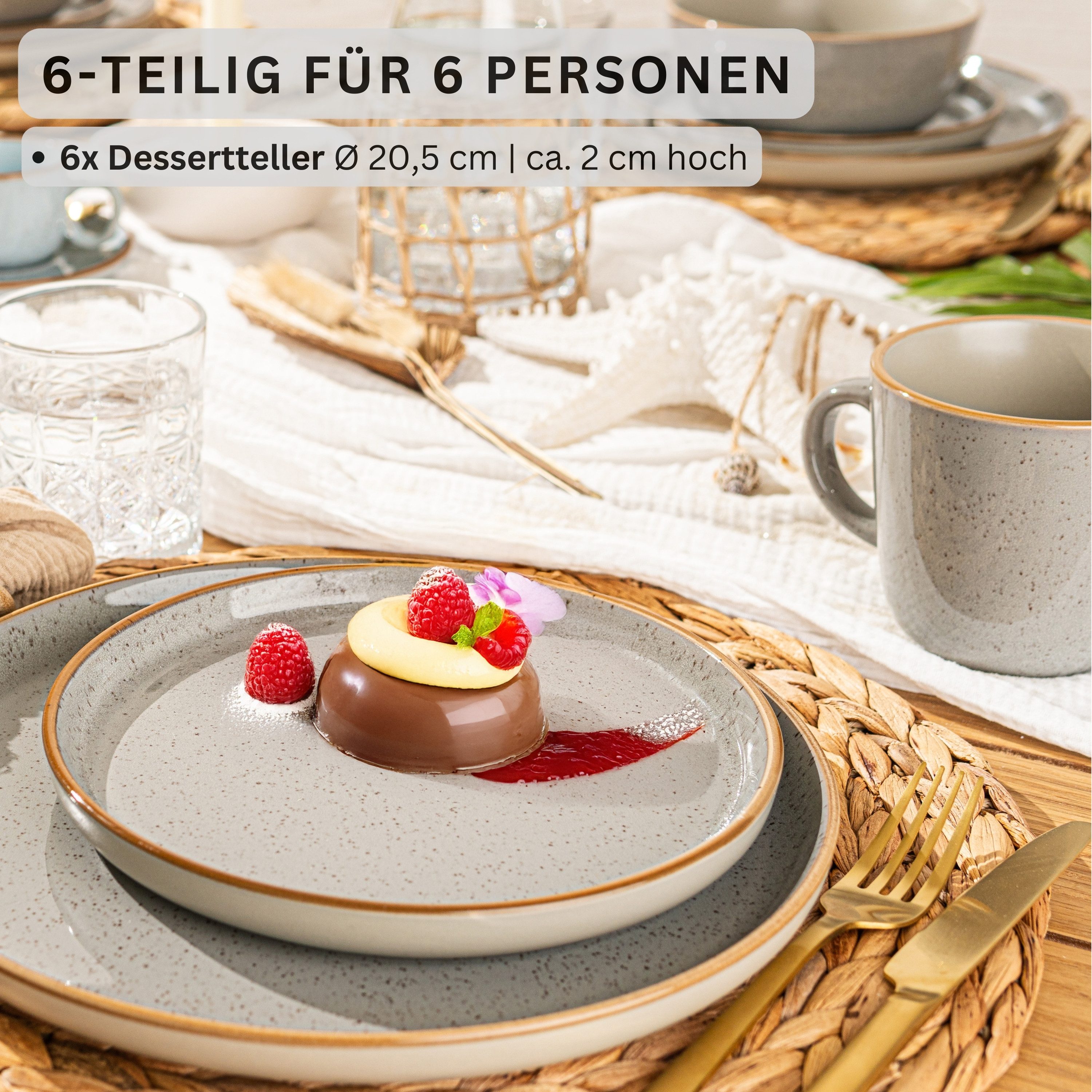SÄNGER Teller Rio, (6 St), Rio Perlgrau, 6x Dessertteller, Steingut, Handmade, VALUE COLLECTION