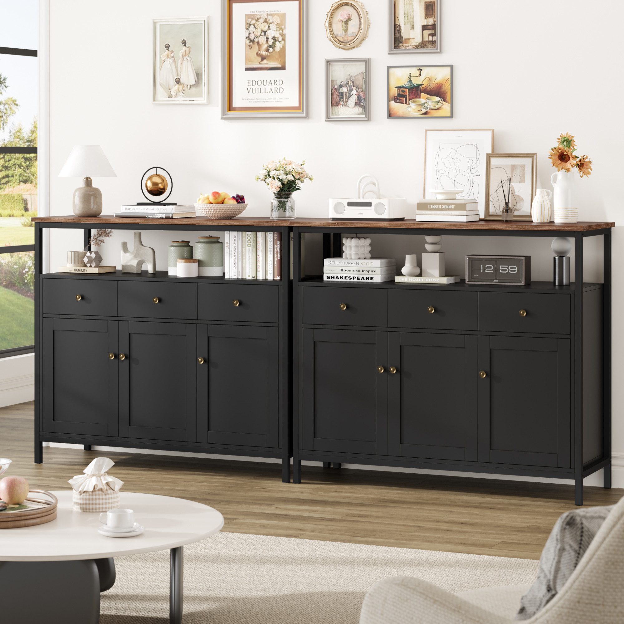 Homfa Sideboard Küchenschrank, mit 3 Schubladen 3 Türen Buffetschrank weiß günstig online kaufen