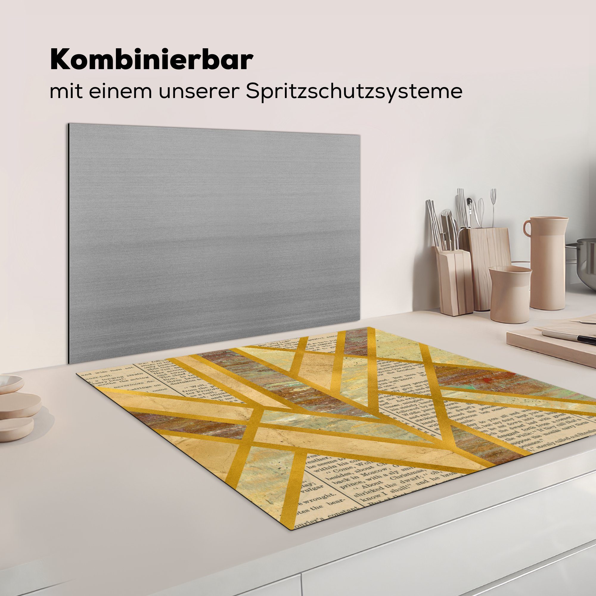 Arbeitsplatte Ceranfeldabdeckung, Gold, Vintage Herdblende-/Abdeckplatte MuchoWow Vinyl, 78x78 küche - tlg), - cm, für Marmor (1