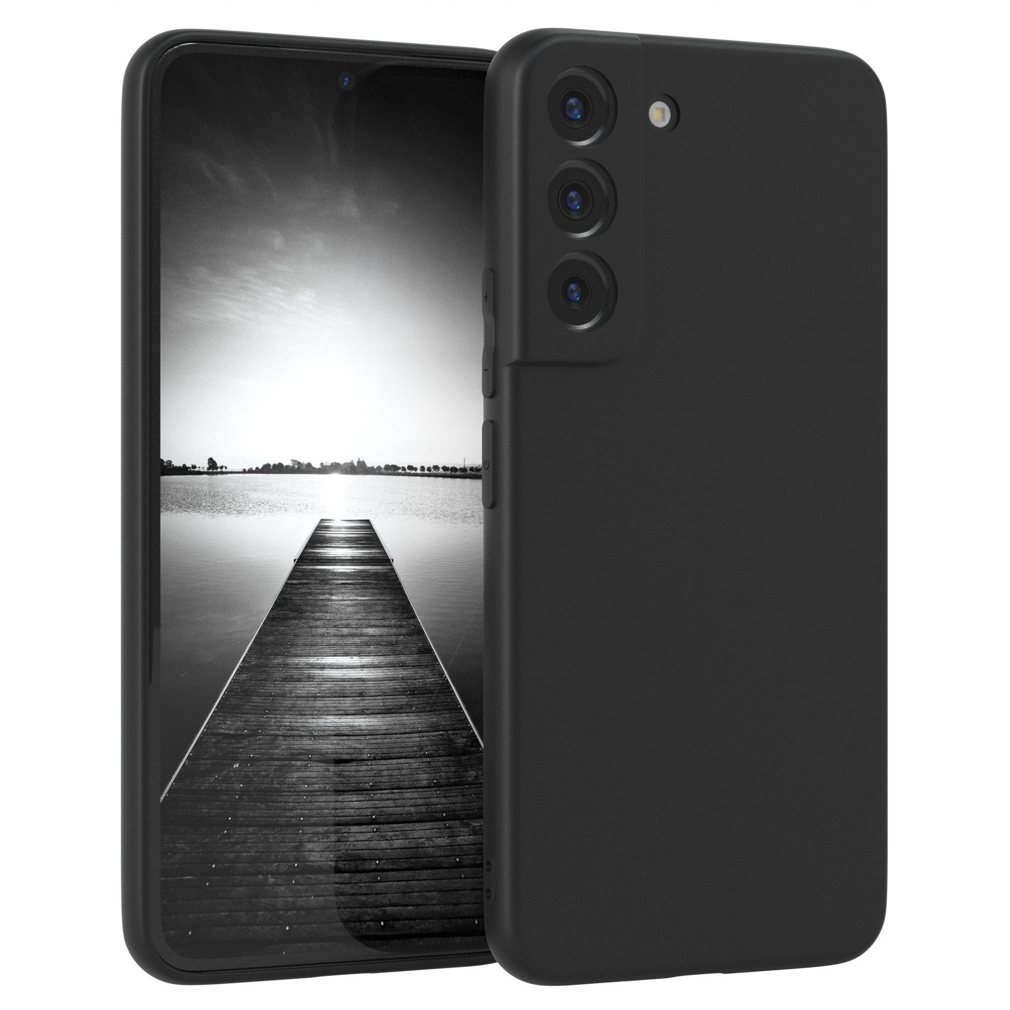 EAZY CASE Handyhülle für Samsung Galaxy S22 5G Hülle Silikon 6,1 Zoll, Silikon Schutzhülle mit Kameraschutz kratzfest Back Cover Etui Schwarz