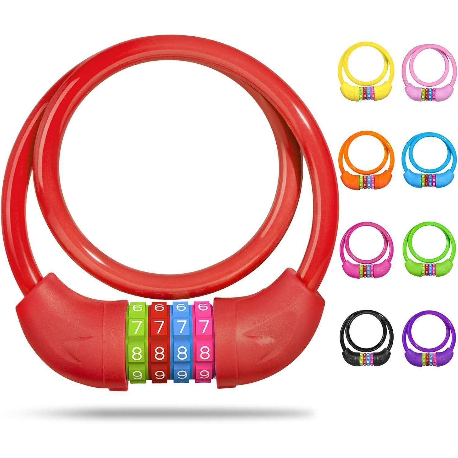 LuxusKollektion Zahlenkabelschloss Fahrradschloss Zahlen Kinder 10x650MM Mädchen Jungen Rot