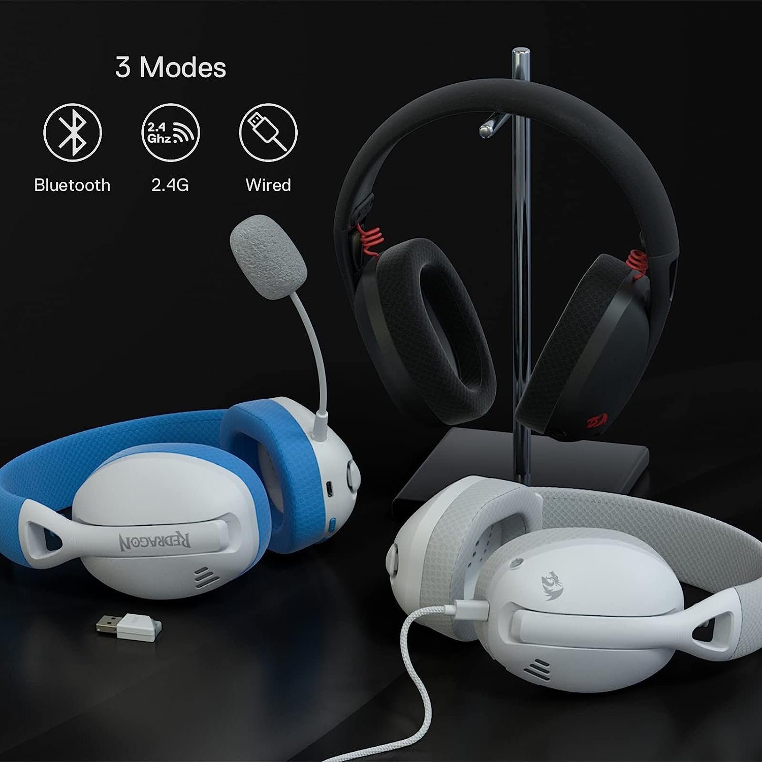 Redragon H848 Treiber, Gaming-Headset Bluetooth-Gaming-Headset Drahtloses 40 Gaming-Headset: (Drahtloses mm Rauschunterdrückung Multi-Plattform) 7.1 und Sound, LED-Beleuchtung., mit