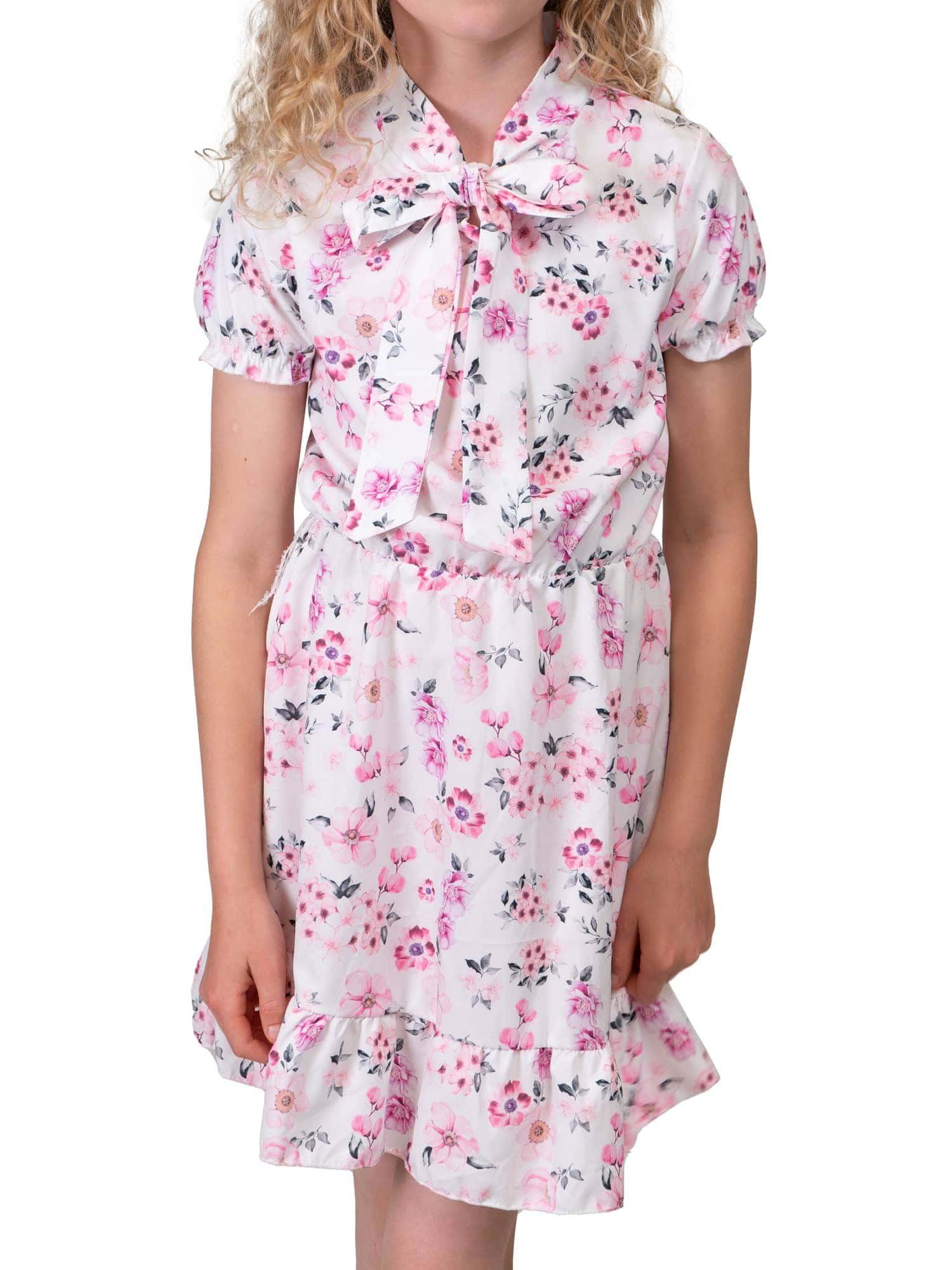 Sommerkleid Mädchen Kleid kurze Ärmel Voant Stehkragen 30381