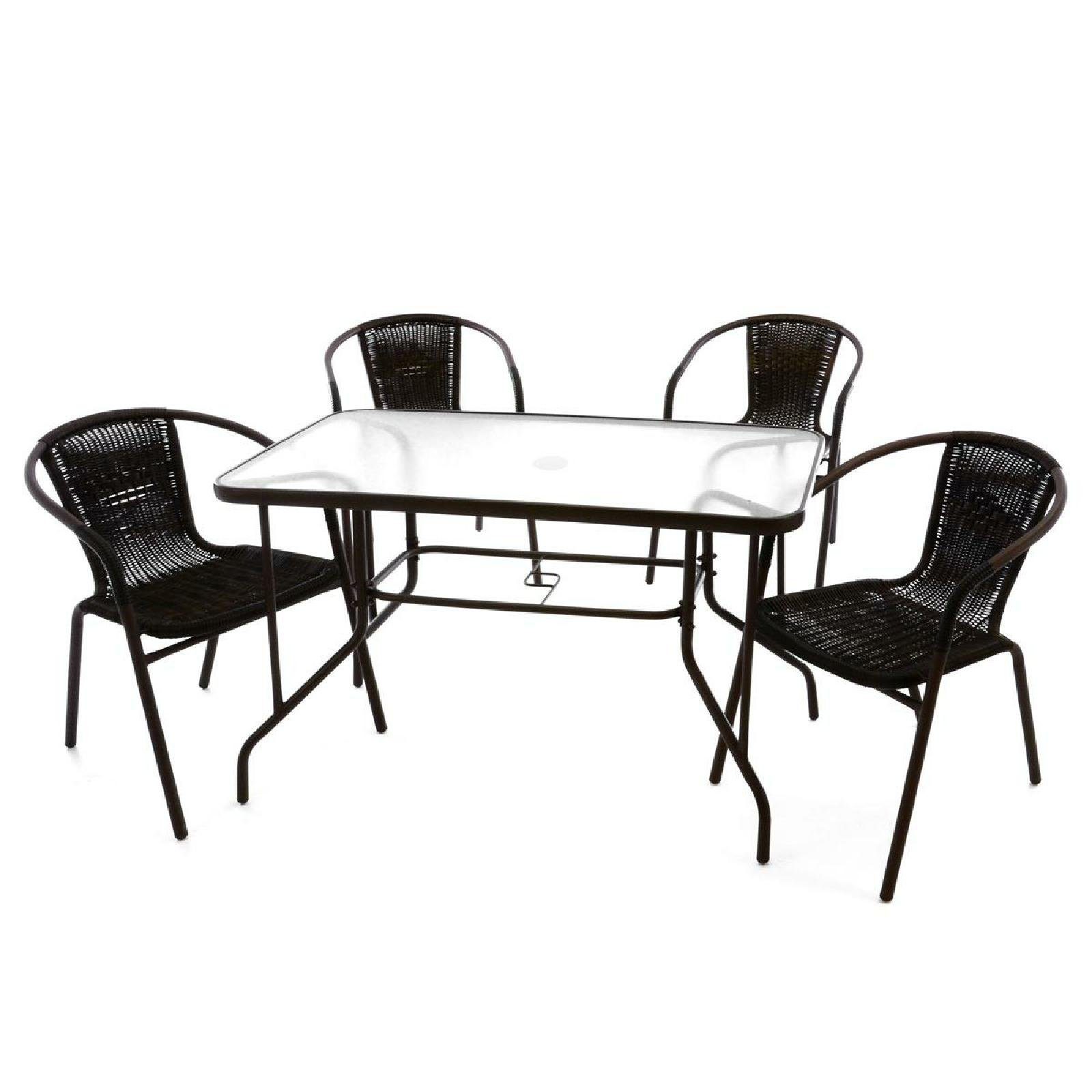 VCM Garten-Essgruppe Gartenmöbel-Set Glas H. 73 x B. 53 x T. 60 cm, (Set, 5-tlg., 1x Tisch 4x Stuhl)