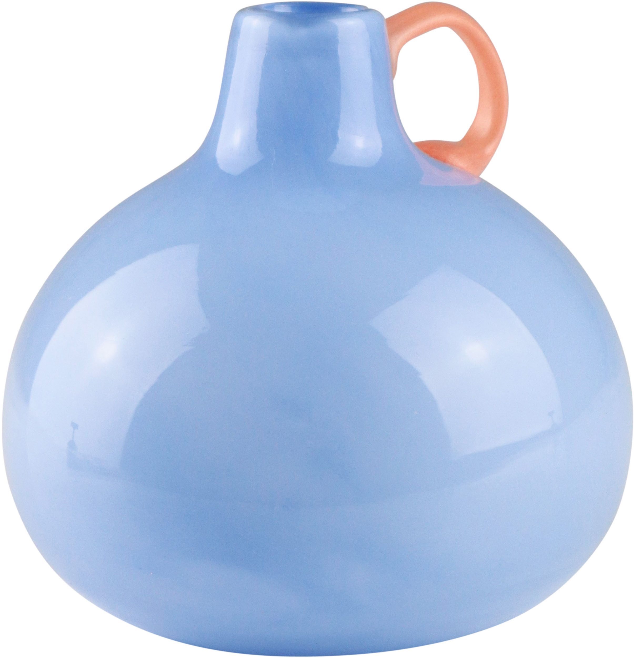 AM Design Dekovase Blauglasvase mit auffälligem orangem Griff, ein einzigartiges Designstück
