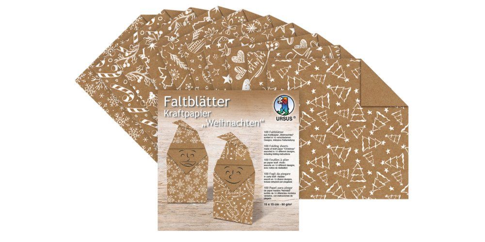 Ursus - Ludwig Bähr Kraftpapier Weihnachten, 15 cm x 15 cm, 100 Stück