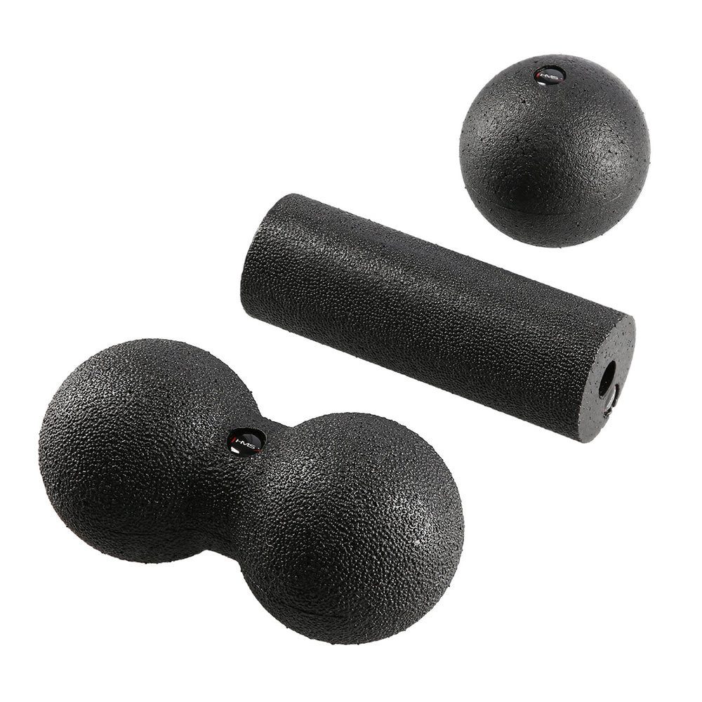 HMS Massagerolle Massagegerät-Set Massagebälle (Spar-Set, 3-tlg., Triggerpunkte massieren), Nutzbar auf dem Boden, an der Wand oder auf dem Tisch