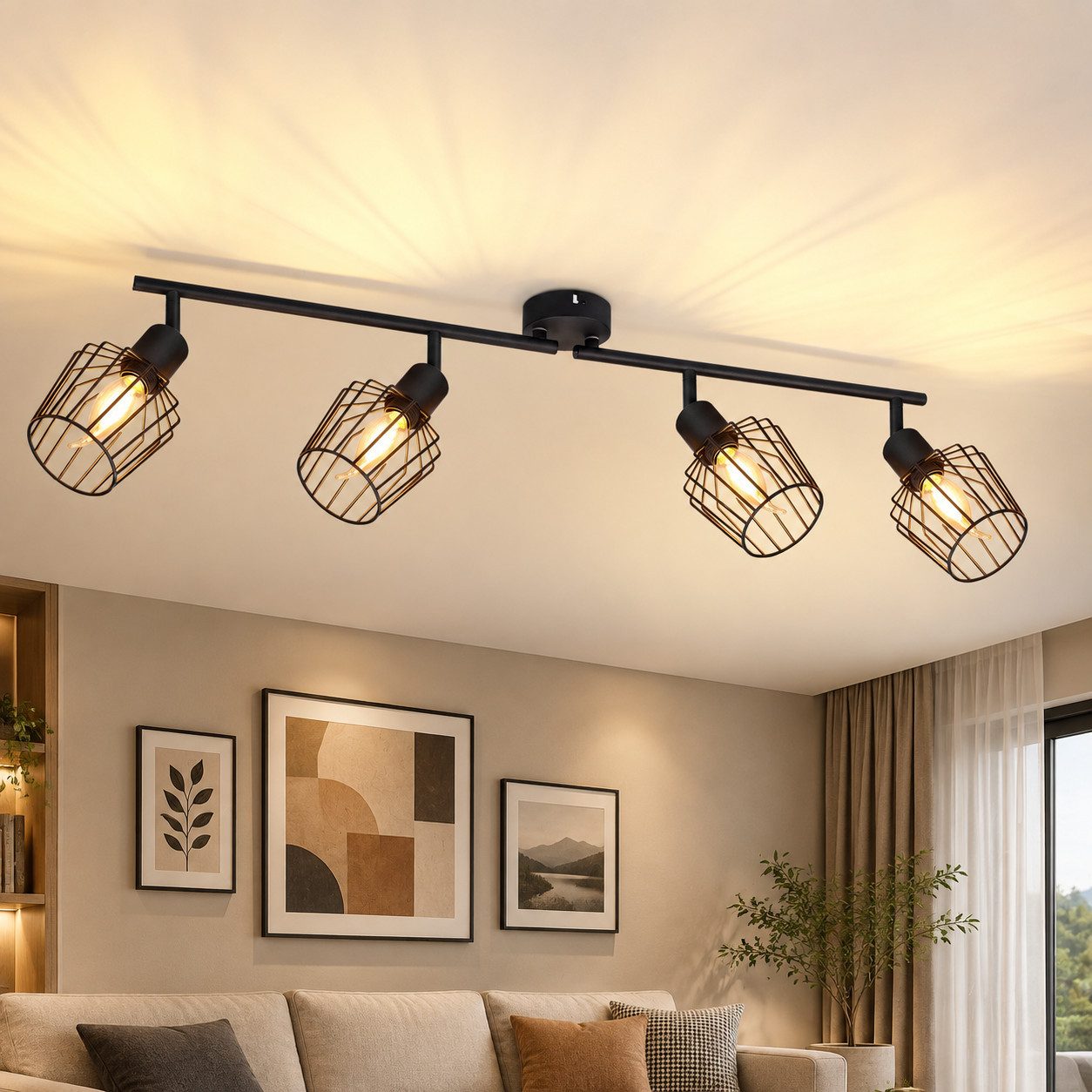 Nettlife Deckenstrahler Vintage Schwarz/Weiß E14 1/2/3/4/6 Flamming Industrial, Drehbar 350°, LED wechselbar, für Flur Küchen Schlafzimmer, Wohnzimmer, Esszimmer