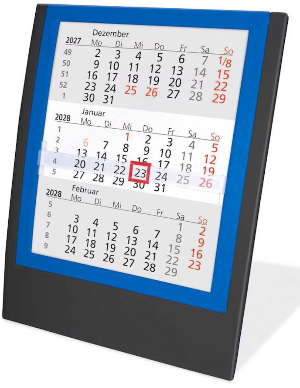 Terminkalender 3-Monats-Tischkalender, Wandkalender 2027/2028 schwarz-blau (1-tlg)