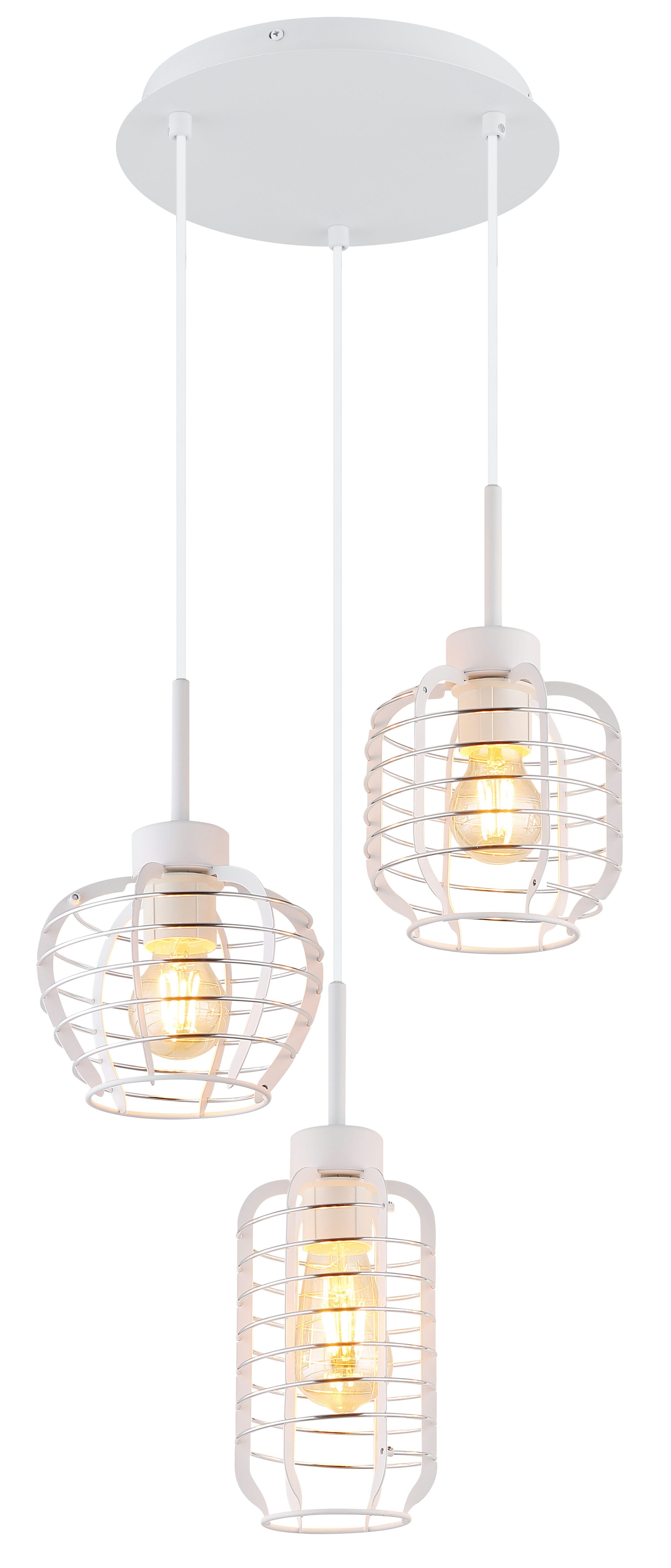 GLOBO LIGHTING Hängeleuchte NESA, Leuchtmittel wechselbar, Weiße Hängeleuchte mit Aluminiumstäben verchromt, E27 3x60W