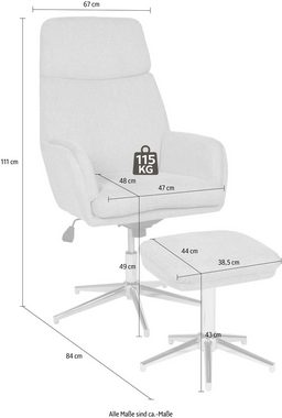 Duo Collection TV-Sessel Whitby mit Wippfunktion, Härtegradeinstellung, Feststellung, des Sitzwinkels und Hocker, 360 Grad drehbar