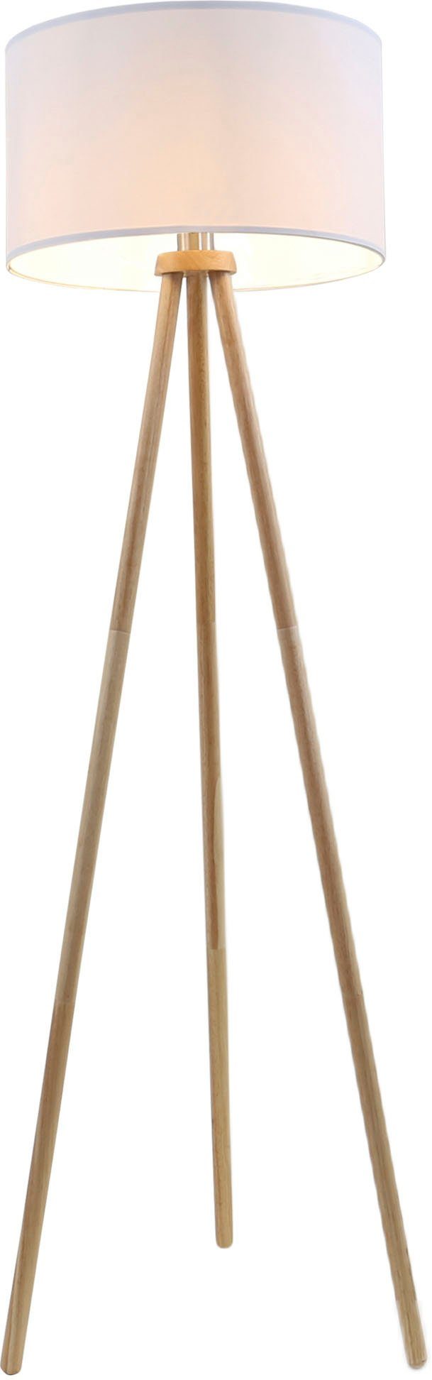 Briloner Leuchten Stehlampe 1379016 Floor, ohne Leuchtmittel, Warmweiß, Holz Stativ, Stoffschirm, inkl. Kabelschalter, exkl. 1x E27 max. 60 W – Bild 4 von 5