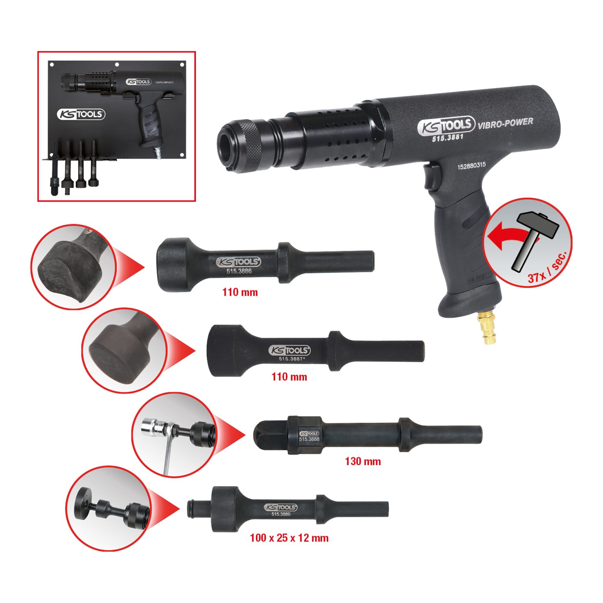 KS Tools Druckluft-Meißelhammer KS Tools Vibro-Impact Druckluft-Meißelhammer-Satz, 6-tlg.