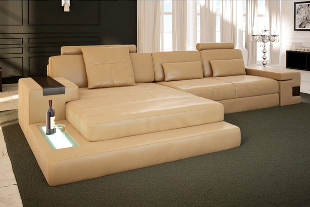 Beige Ecksofa, Polster Sofa Eckgarnitur Couch Design Couch Sofas Ecksofa JVmoebel Ledersofa