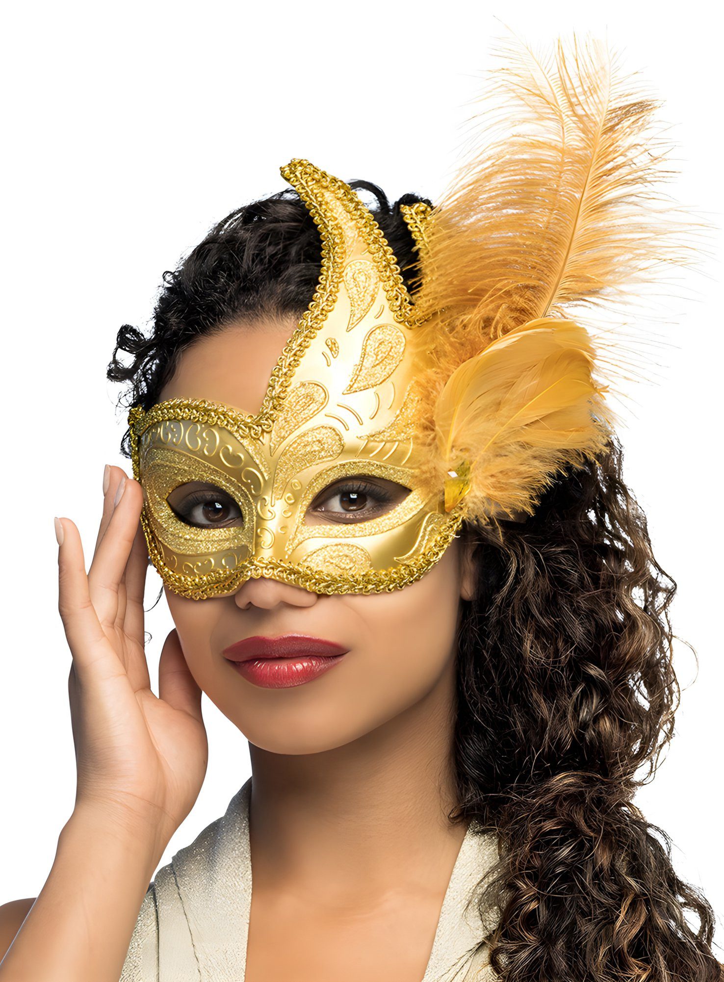 Boland Verkleidungsmaske Venezianische Kunststoffmaske Preziosa gold, Hübsche venezianische Maske für Krimidinner, Maskenball und Mottopar