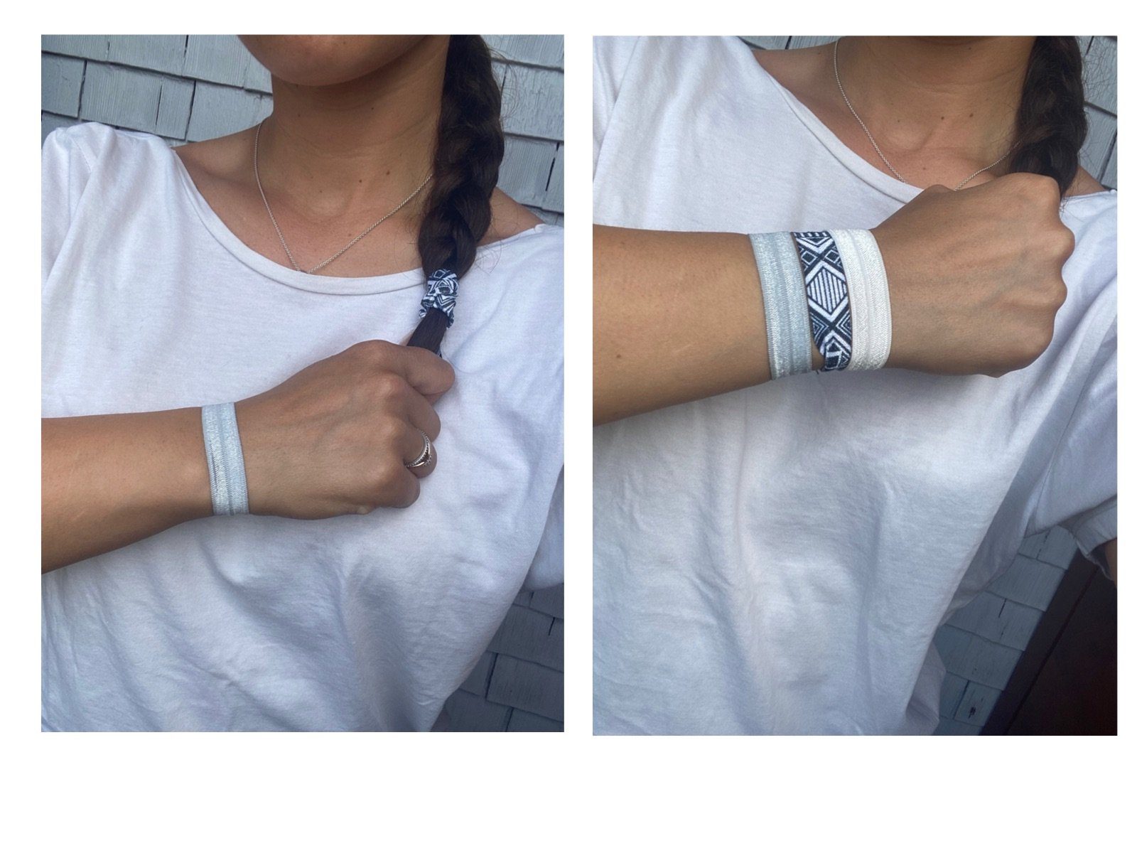 LK Trend & Style Zopfband Armband das sich ganz schnell als Haarband einsetzen läßt., für die Festival Frisur, cooles Armband, It-Piece für den Sommer ein MUSS Schwarz/Weiß