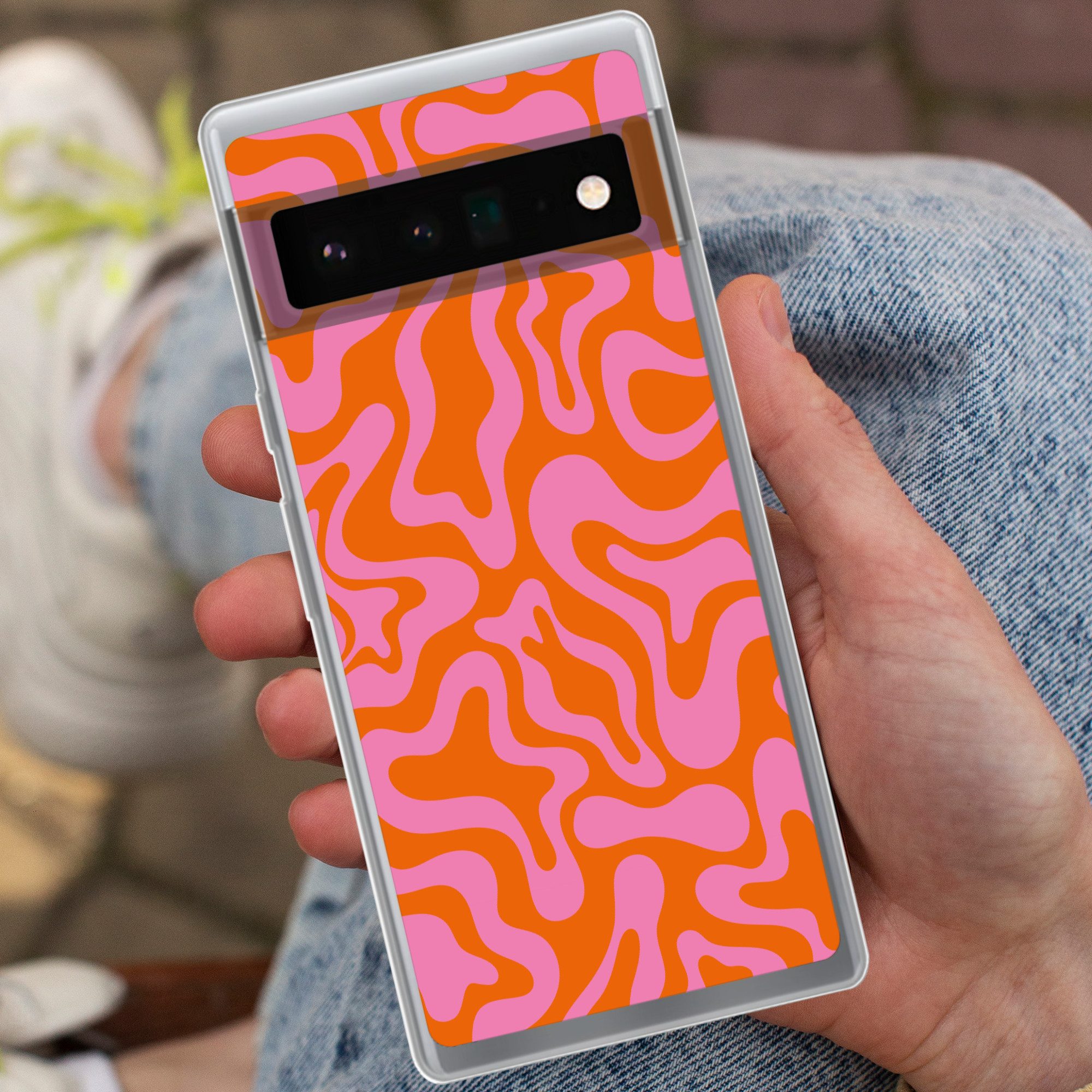 MuchoWow Handyhülle für Google Pixel 6 Pro Muster - Rosa - Orange - Abstrakt - Modern, Handy Case, Silikon, Bumper Case Dünn