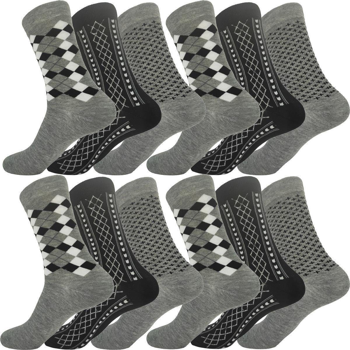 EloModa Freizeitsocken 12 Paar Damen Socken mit Muster Baumwolle; 35-38 39-42 (12-Paar) 12 Paar, Mix8