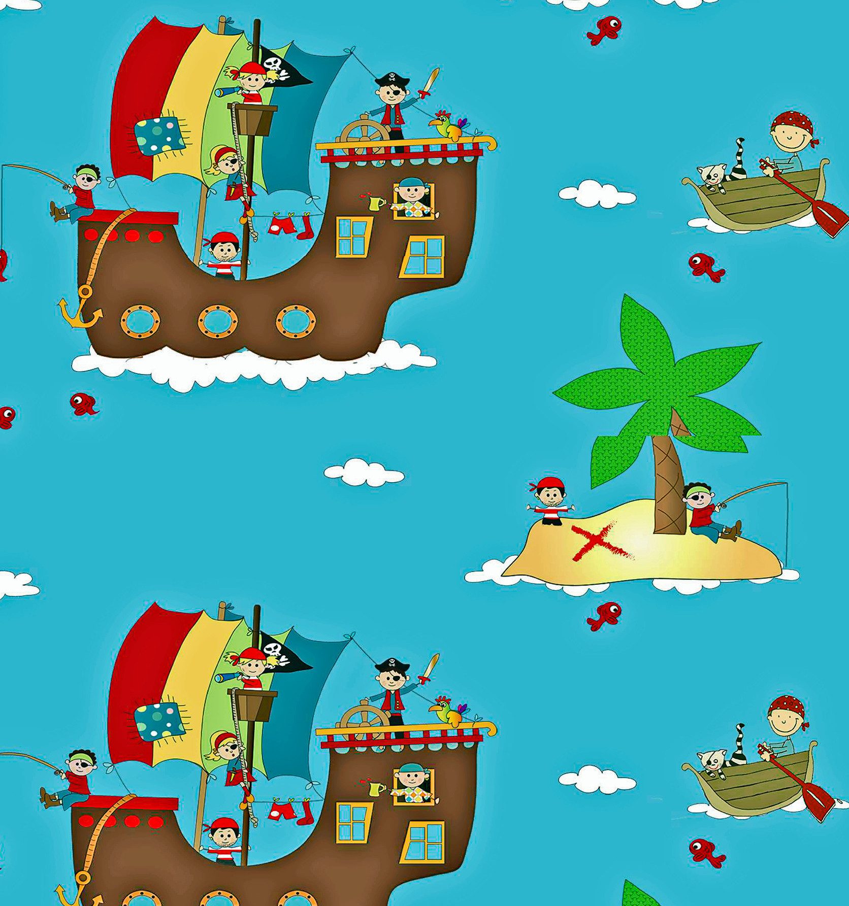 JACK Babybettwäsche 100x135cm Piratenschiff Pirat Schatz Fleuresse, Biber, günstig online kaufen