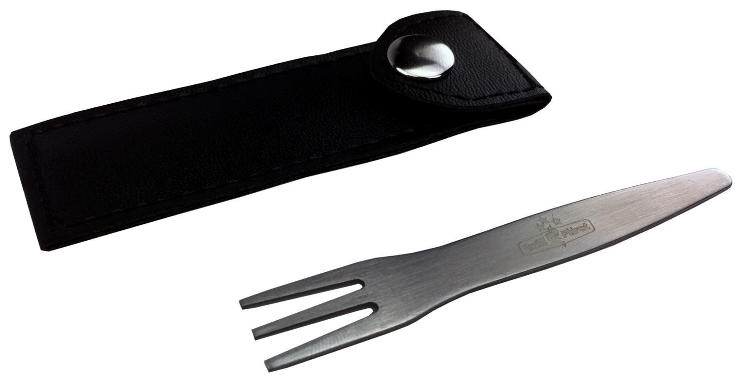 Grillfürst Grillbesteck-Set 10x Grillfürst Deluxe Edelstahl Pommesgabel mit Etui 8,5 cm