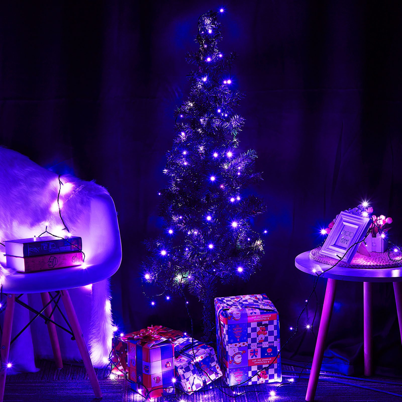 Rosnek LED-Baummantel 20m LED Lichterkette for Außen Innen Party Weihnachten Garten Baum, 200-flammig, mit 3M-Verlängerungskabel