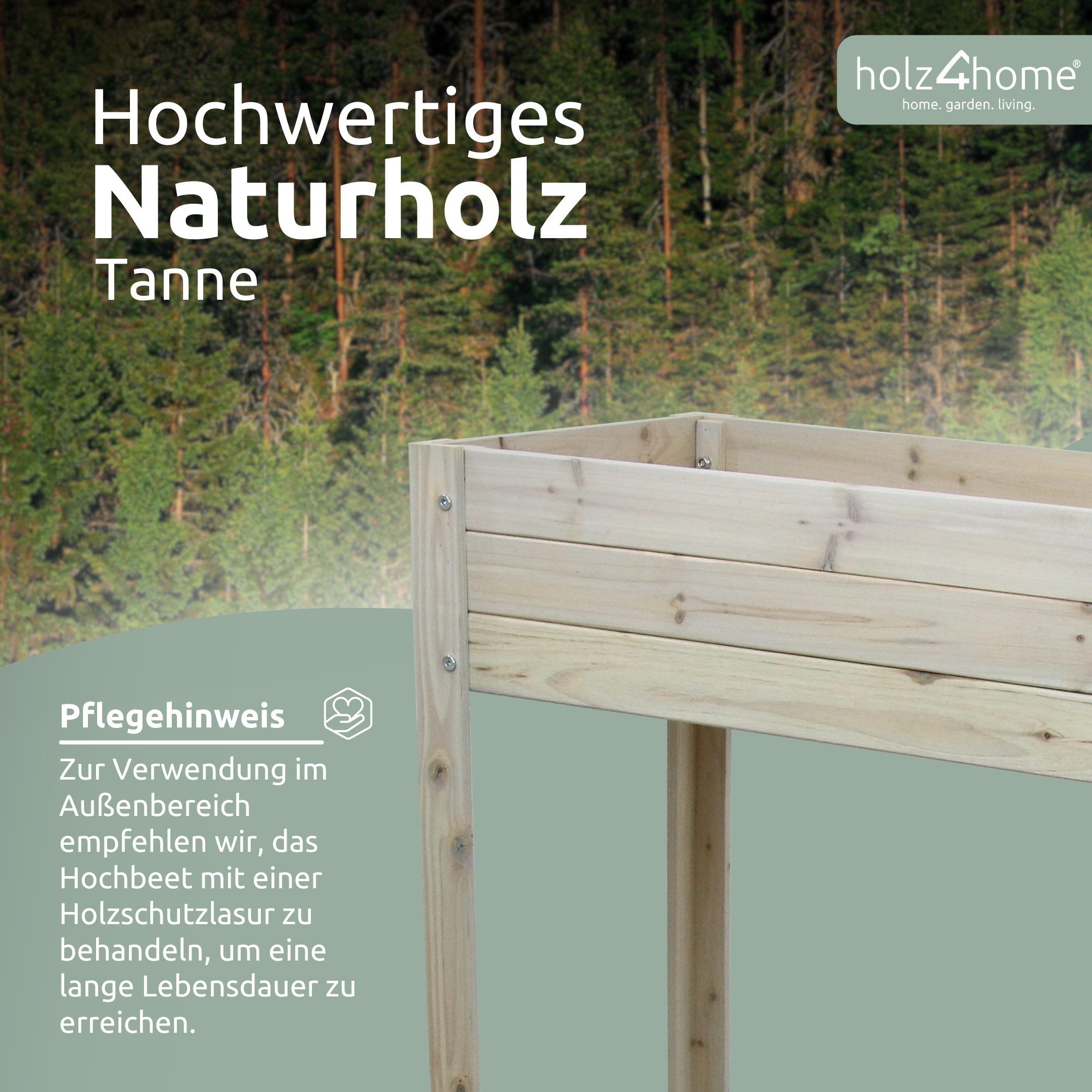 holz4home® Hochbeet Pflanzkasten aus Tannenholz I 80x37x78cm I inkl. Vlies-, Einlegevlies, Einfacher Aufbau