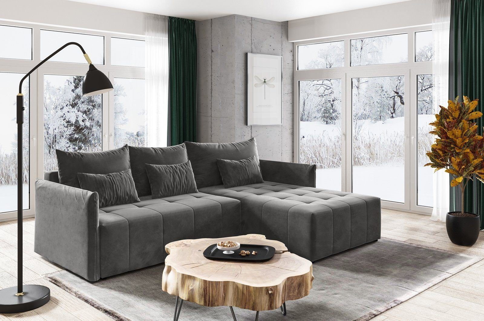 Leno 22 L, Bettkasten, und Sofnet Polstersofa, mit Schlaffunktion Schlafsofa L-Form Couch, Wellenfeder Kronos Ecksofa mit