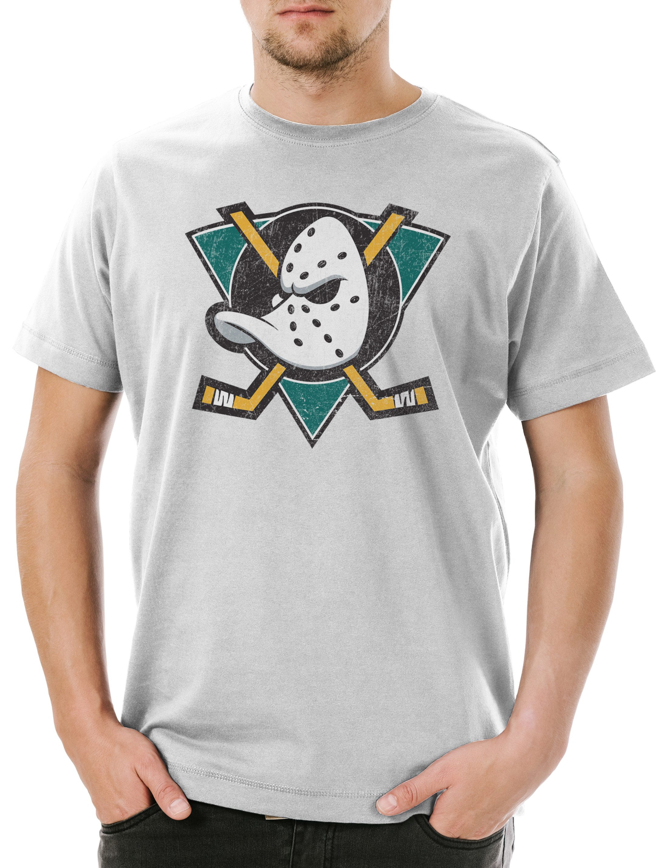 Urban Backwoods Print-Shirt Ducks Hockey Herren T-Shirt Symbol Sign Team Mannschaft Logo Mighty (1-tlg) Schläger Maske Mask Bat