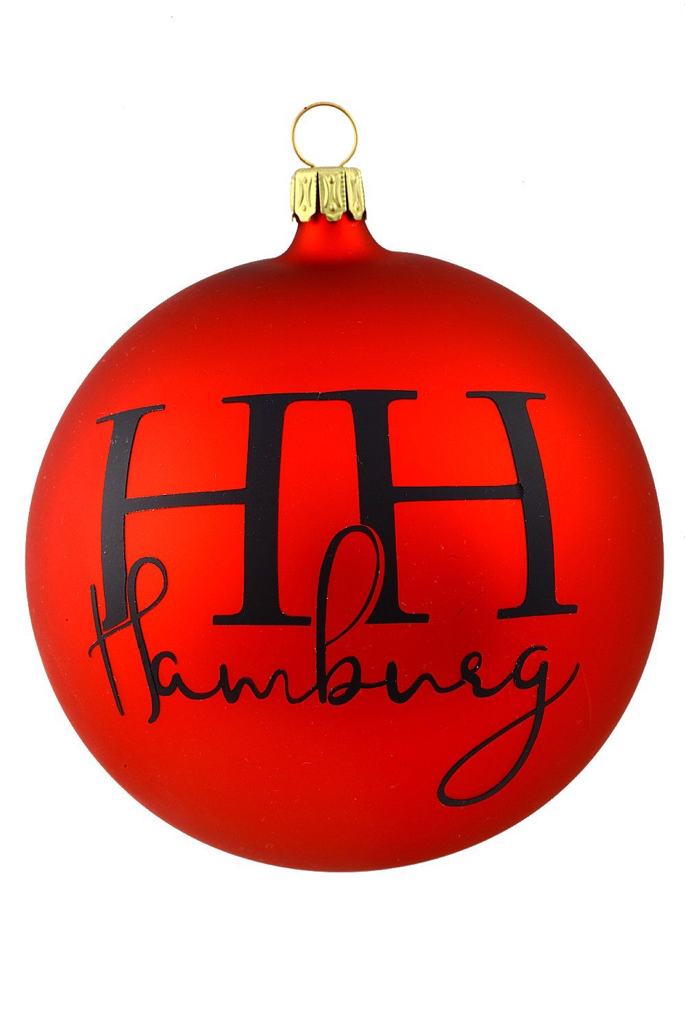 Hamburger Weihnachtskontor Weihnachtsbaumkugel Rote handdekoriert - Dekohänger mundgeblasen Hamburg, Kugel - 