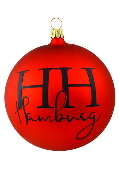Hamburger Weihnachtskontor Weihnachtsbaumkugel Rote Kugel - Hamburg, Dekohänger - mundgeblasen - handdekoriert
