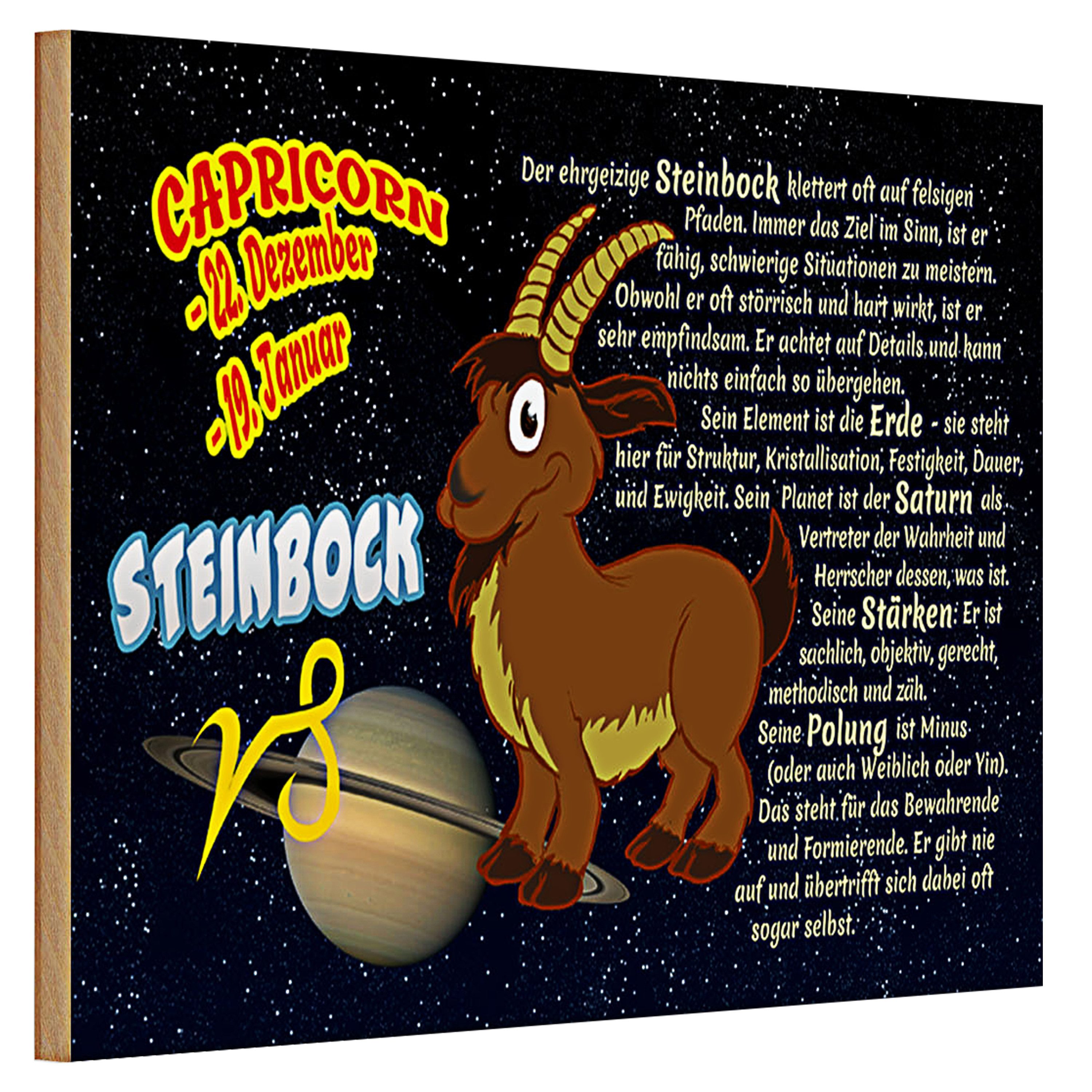 Roomando Holzbild Holzschild Sternzeichen 30x20cm Steinbock Planet Saturn