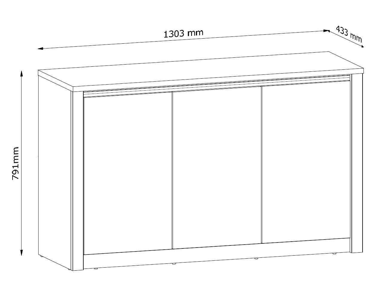 Feldmann-Wohnen Sideboard Montana (3 Türen, 2 Einlegeböden, 1 St., moderne Holzoptik, Griffmulden), 130x43x79cm Eiche Lefkas