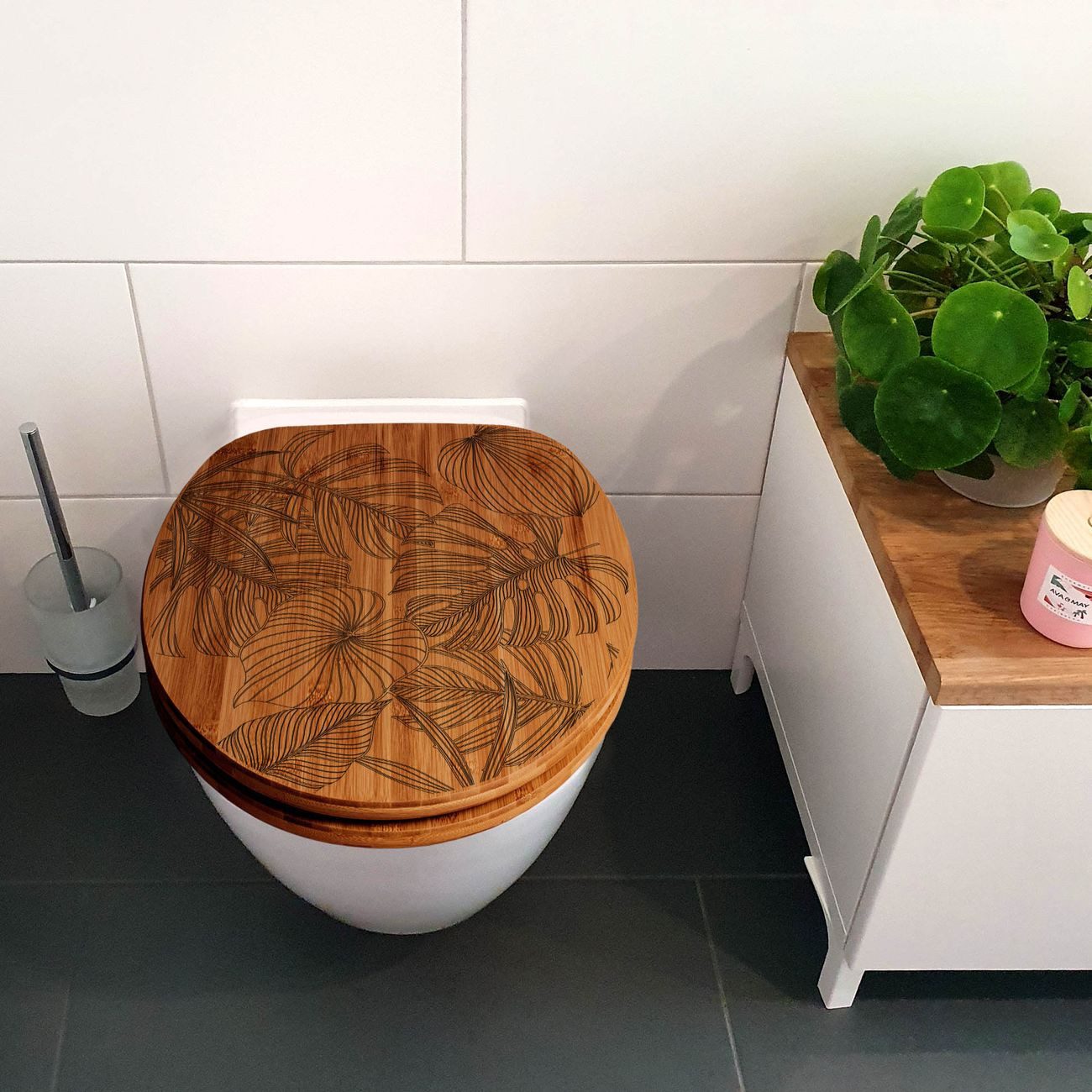 banjado WC-Sitz Bambus mit Gravur Monstera (umweltfreundliches Material, in günstig online kaufen