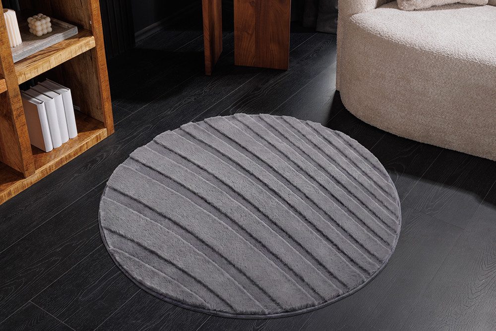 riess-ambiente Teppich WAVE Ø80cm anthrazit - Kurzflor, rund, 3D-Design, Hoch-Tief-Effekt, rund, Höhe: 1 mm, strukturiert & für Fußbodenheizungen – ideal für Deine Wohnräume