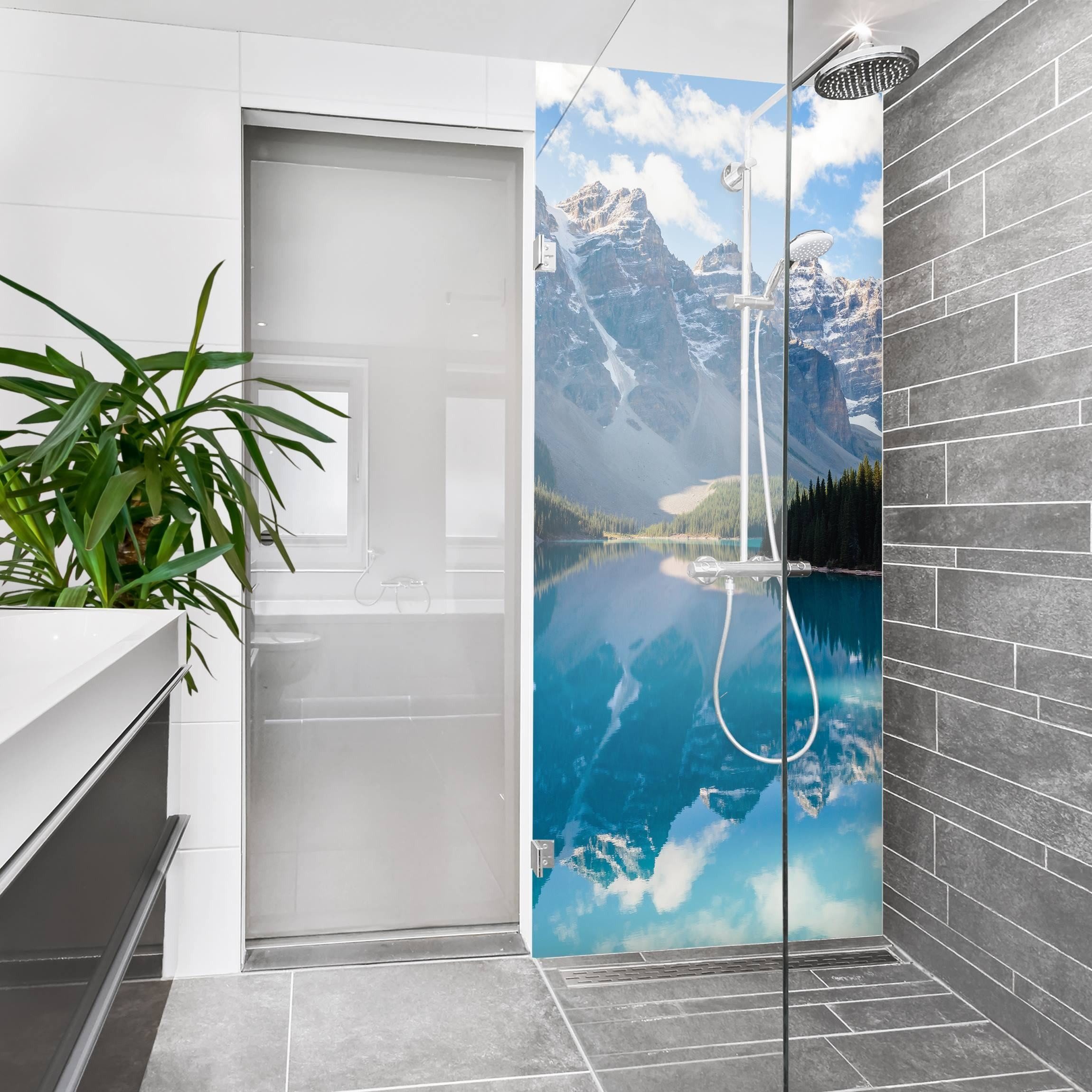 Thumbnail - Bilderdepot24 Duschrückwand Fliesen Berg blau Duschrückwand ohne Bohren Dusche Natur, (1-tlg., 0,61 mm starke Folie selb...