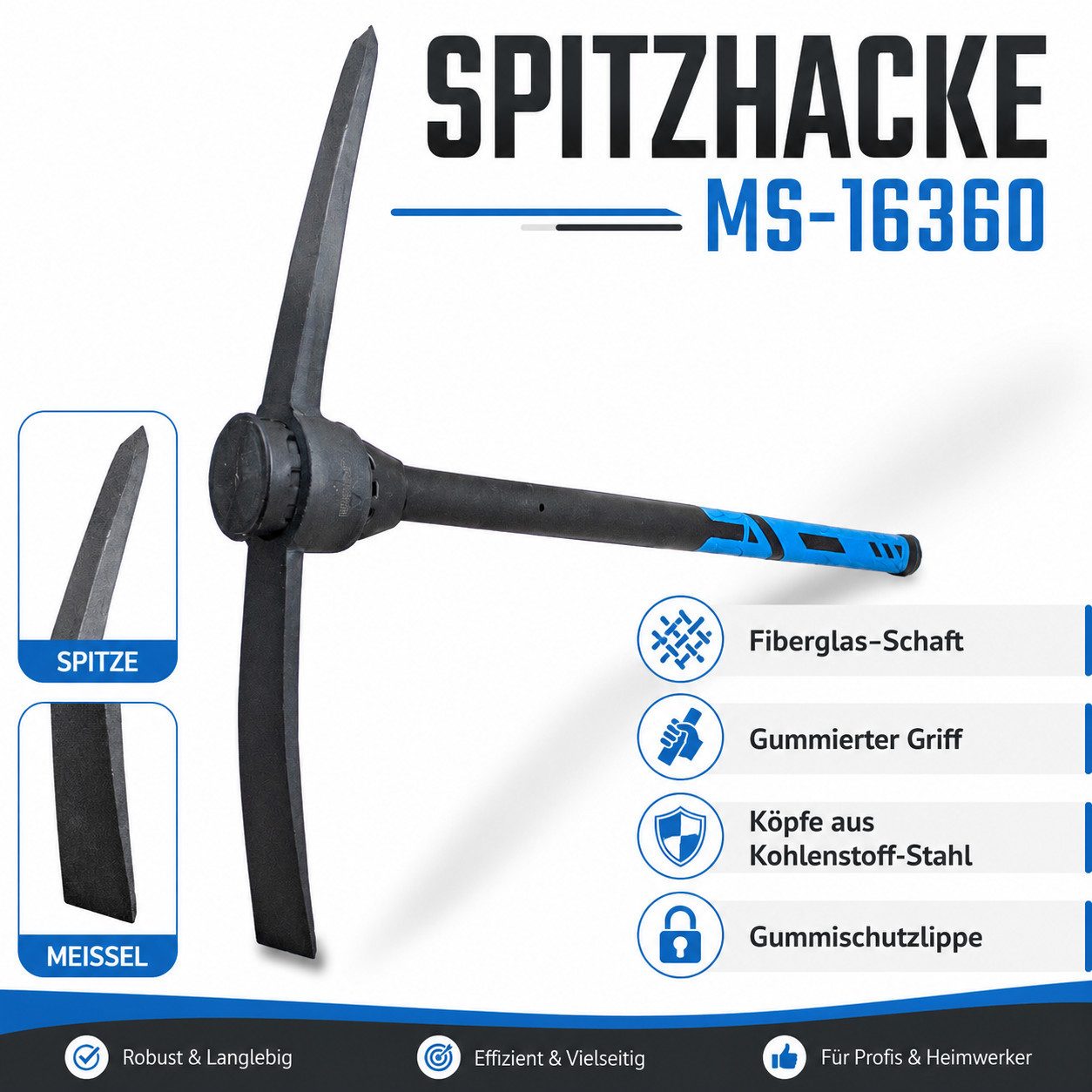 Bituxx Gartenhacke Spitzhacke 3 Kg, 5 cm Arbeitsbreite, -3 St., MS-16360