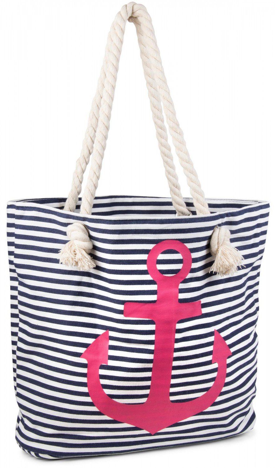 Marine-Weiß Pink Strandtasche Streifen (1-tlg), mit und / Anker styleBREAKER Strandtasche