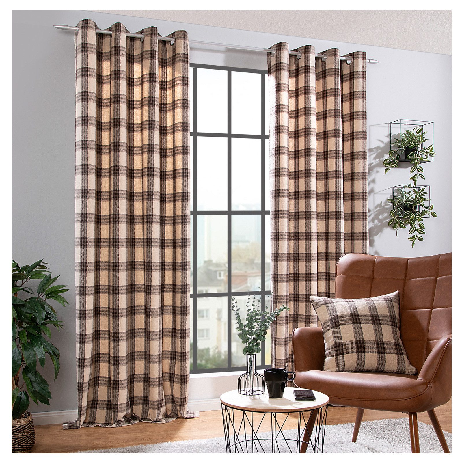 heimtexland Vorhang Dekoschal Wolle Tartan Karo Ösenschal Deko Gardine (1 S günstig online kaufen